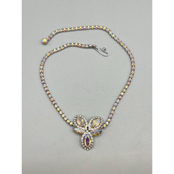 Vintage Weiss Aurora Borealis Crystal Necklace Rhinestones Choker 15" - Picture 2 of 10